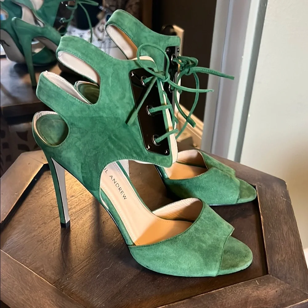 🛑 1 hour sale. Paul Andrew, Green suede heels, laces at ankles, size 37 - Picture 2 of 12
